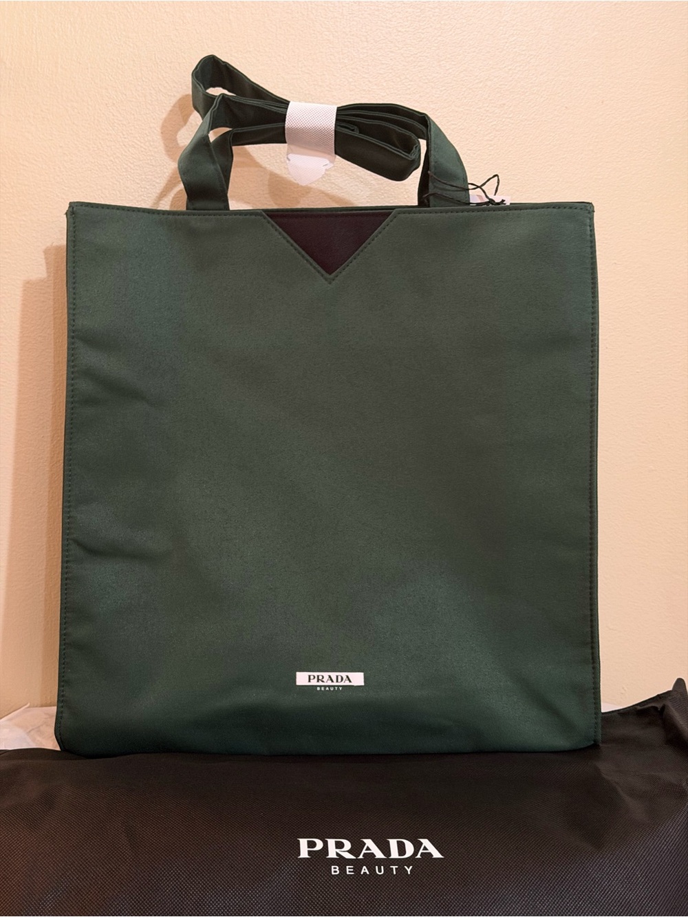 Prada Dark Green Men’s Tote Bag with Black Accent